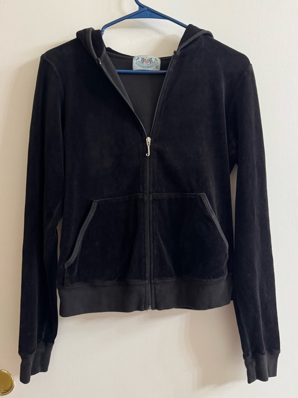 Vintage Y2K Juicy Couture Black Velvet Zip-Up Hoodie (pre 2006)